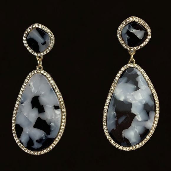 Jewelry - Pavé Crystal Pearl Black Gold Acrylic Earrings